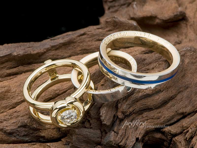 18金とプラチナのコンビ素材の結婚指輪と婚約指輪のセットリング｜結婚 ...
