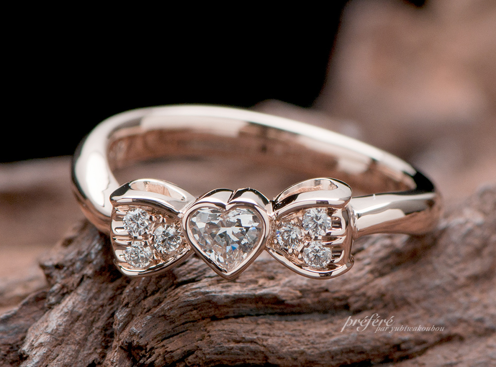 婚約指輪はオーダーメイドでハートダイヤ ピンクゴールド素材 結婚指輪 婚約指輪はオーダーメイド専門のしあわせ指輪工房で